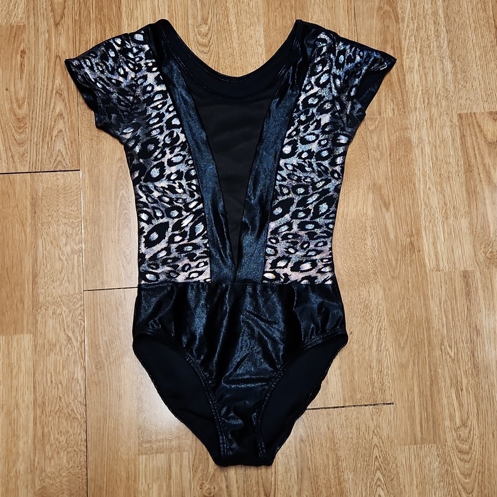 Ingenue black and iridescent animal print leotard sz small